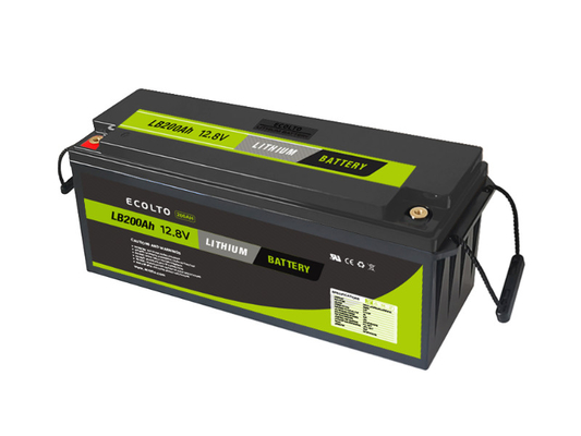 12V 200Ah LiFePO4 Lithiumbatterij Lichtgewicht Hoogtemperatuurbereik Onderhoud vrij