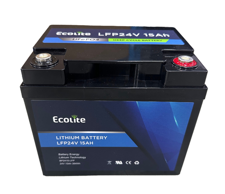 Ecolite 24v 15Ah Hoogtemperatuurbereik AGV LiFePo4 Lithium Iron Phosphate Integrated BMS